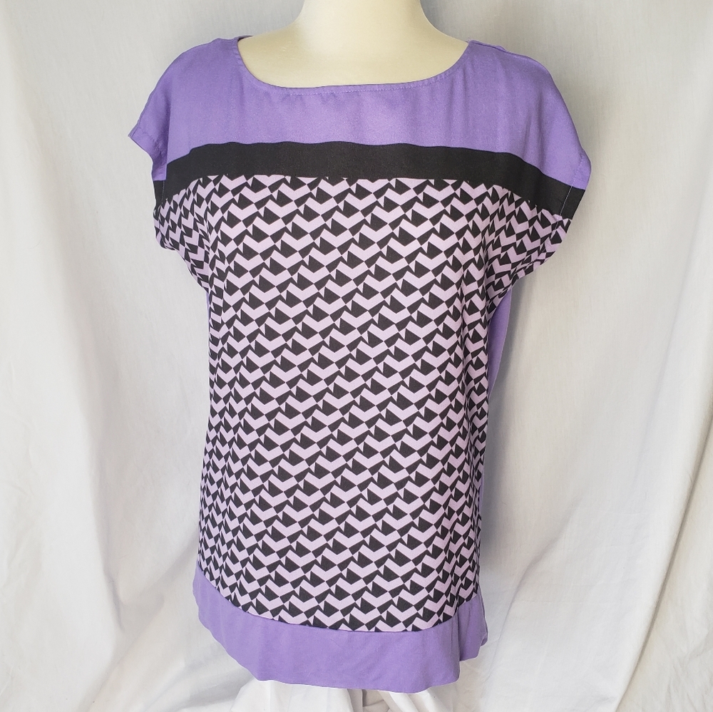 New York & Company Small purple & Black Scoop Neck short sleeved dress top [63]